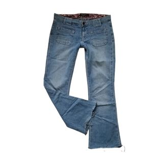 AMERICAN EAGLE 90s Flat Front 7.5"Rise Flare Leg Raw Hem Jeans Women's 4 VTG Y2K